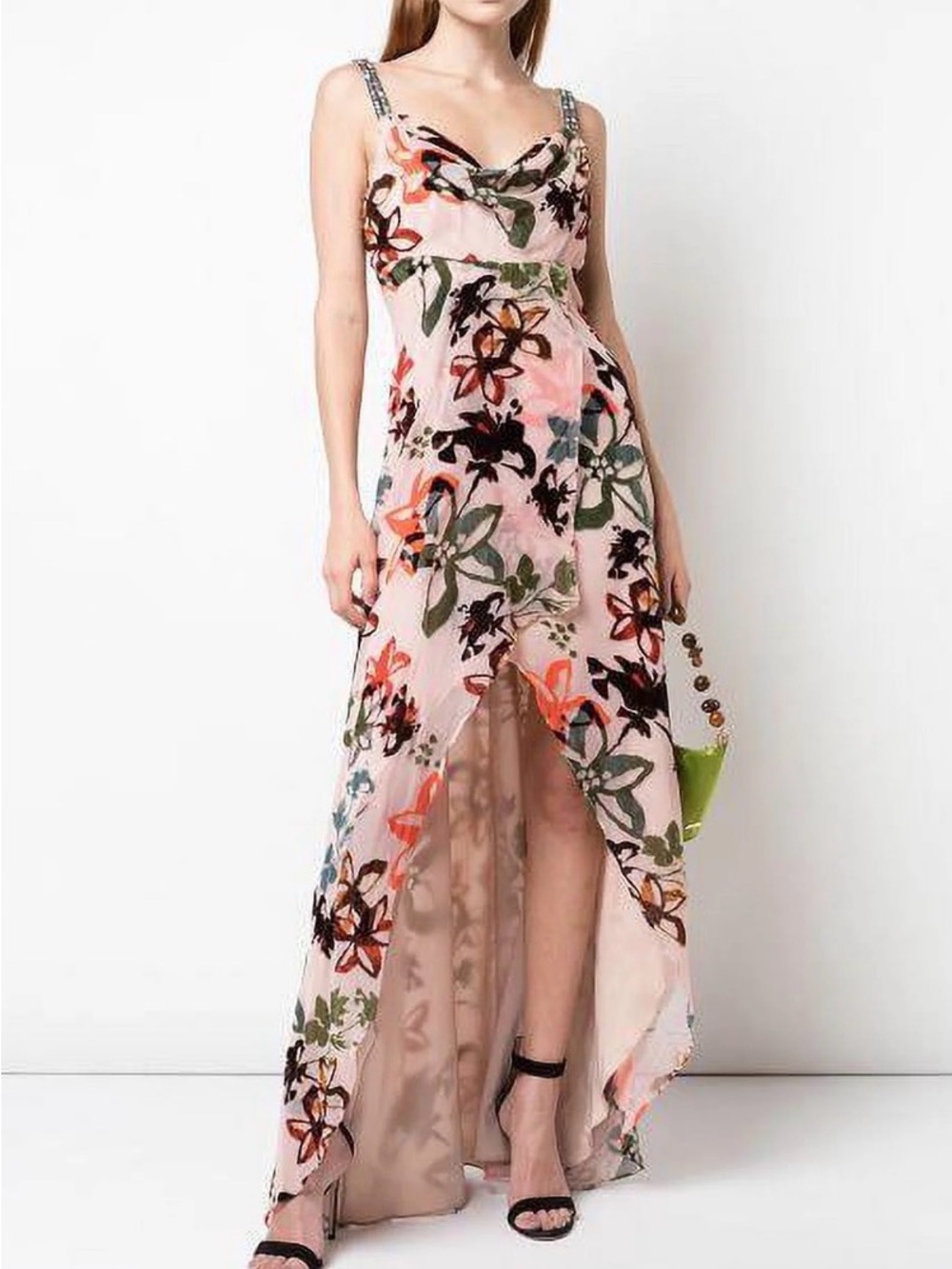 NWT Nicole Miller Artelier Floral Pink High-Low Maxi Dress Size 0